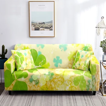 Чехол для дивана с четырехлистным клевером, зеленый чехол для дивана с принтом Lucky Plant, нескользящий моющийся чехол для мебели для гостиной