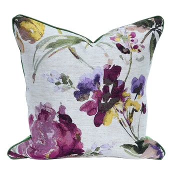 Чехол для подушки с рисунком фиолетовой флоры, декоративная наволочка из смеси полиэстера и хлопка, подушка для дивана для домашнего офиса Cojines Coussin