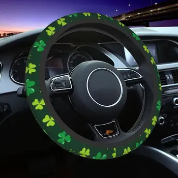 Чехол на руль ко Дню Святого Патрика, Моющийся Универсальный 15-дюймовый Неопреновый Противоскользящий Зеленый Чехол на руль автомобиля