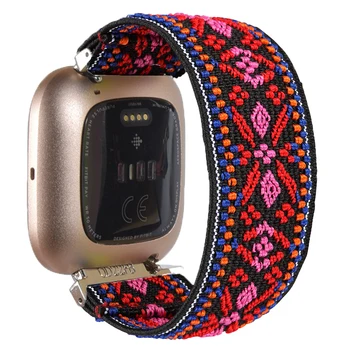 Эластичный нейлоновый ремешок с петлей в богемном стиле для браслета часов Fitbit Versa/Versa 2/Versa Lite
