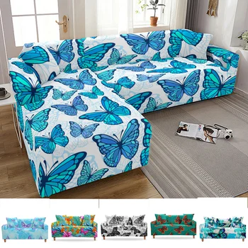 Эластичный чехол для дивана с принтом бабочки для гостиной Домашний декор Все включено L-образный чехол для кресел чехол для подушки Funda Sofa