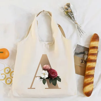 Эстетическая Мода Новая Сумка для пригородных поездок, сумка через плечо с буквенным начальным рисунком, бежевая холщовая сумка-тоут, сумка для покупок, Студенческая сумка-тоут