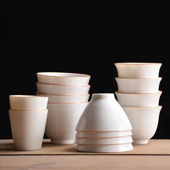Японская керамическая однотонная чайная чашка, креативная маленькая чайная чаша, чашка мастера кунг-фу ручной работы, чайный набор, посуда для напитков