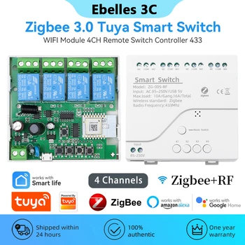 Умный Дом Zigbee Smart Switch Breaker Tuya 4CH Smart Switch Релейный Модуль Переменного Тока 85-250 В Поддержка RF433 Удаленного Голоса для Alexa Google